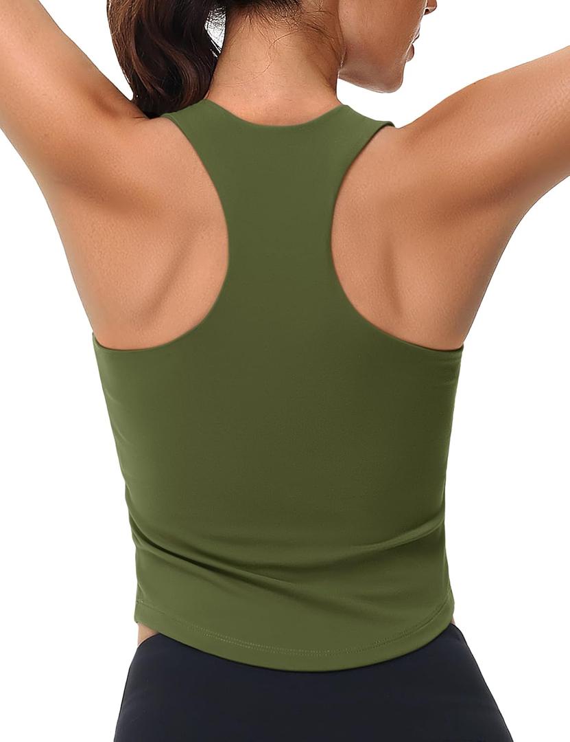 MAGCOMSEN Women's Crop Workout Tank Tops with Built in Bra Fitted Racerback Sleeveless Yoga Shirts Camisole (L)
