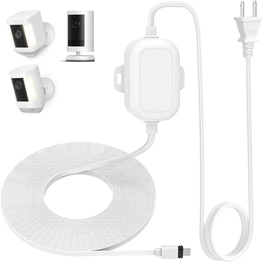 Weatherproof Power Cord for Ring Outdoor Cam Plus/Ring Spotlight Cam Plus/Pro (Battery), 20Ft/6m USB-C Outdoor Charging Cable Continuously Power Your Camera, White