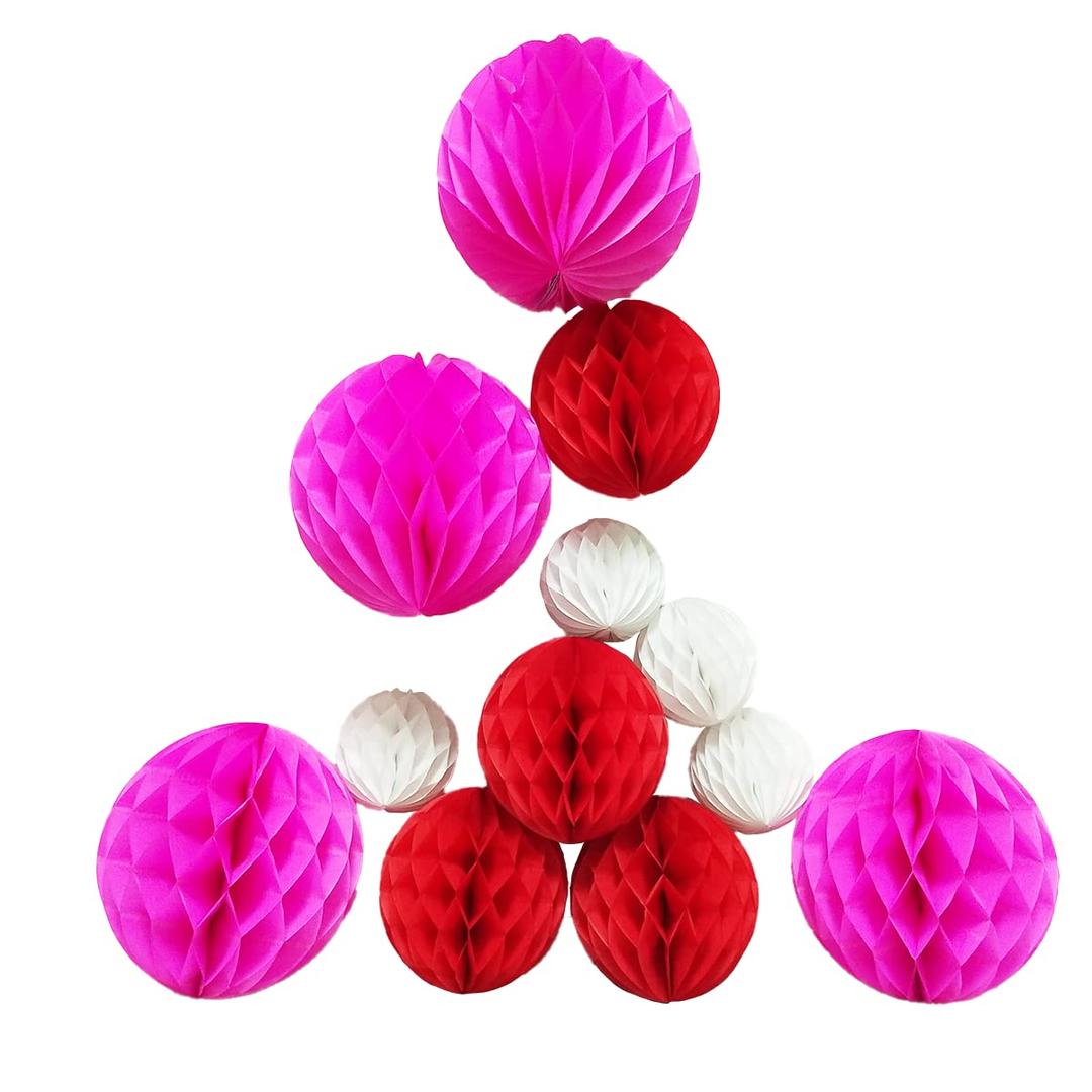 Honeycomb Balls Party Decorations 12 Pieces4 6" 8" Tissue Paper Pom Poms Flower Balls for Birthday Wedding Party Baby Shower Nursery Wall Decor (12 Pieces 4" 6" 8" White,Red,Rose Red)