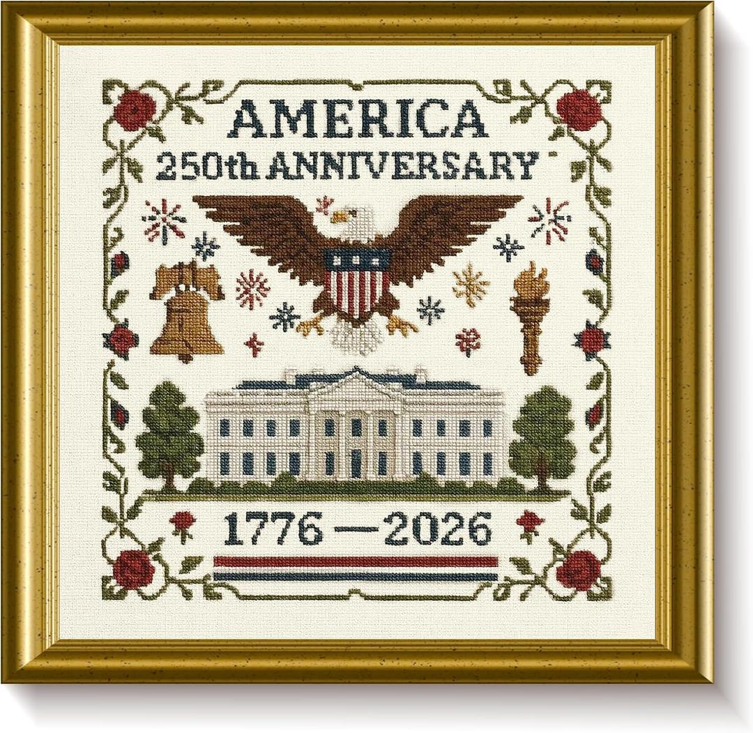 US 250th Anniversary Cross Stitch Kit, DIY Personalized Patriotic Cross Stitch Set, Souvenir Embroidery for Beginners, Commemorative Decoration Gift for Friends (C)