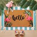 Tinideya 2 Pcs Summer Flamingo Coir Door Mat Welcome Non Slip Hello Mats Floor Layering Doormats Seasonal Cute for Porch Entryway Indoor Outdoor Decor(Hello Pink Flamingo)