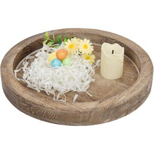 Round Wooden Serving Tray for Decor, 11"" Kitchen Table Centerpieces Decor Decorative Tray, Farmhouse Dining Table Centerpiece Tray, Kitchen&Home Decor Accessories for Table, Washed Coffee