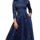 Simple Flavor Women's Floral Evening Flare Vintage Midi Dress 3/4 Sleeve, M