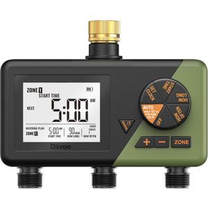 Diivoo Brass 3 Zone Sprinkler Timer, Programmable Hose Timers for Watering 3 Outlet with Large Display, Rain Delay & Manual Mode for Outdoor Automatic Irrigation of Garden, Lawn, Yard