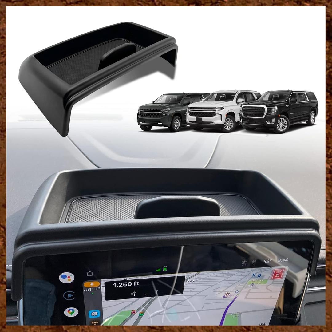 Muslogy Dashboard Storage Box Compatible with 2021 2022 2023 2024 GMC Yukon Chevy Tahoe Suburban Accessories Insert Behind Screen Console Organizer for Tahoe Suburban 2021-2024 Not for Denali(Black)