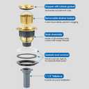 ROVOGO 3-1/2 inch Kitchen Sink Drain Assembly with Removable Deep Strainer Basket, Sealing Stopper Plug and Tailpiece, 304 Stainless Steel Drain with Extended Threads for Thicker Sinks, Gold