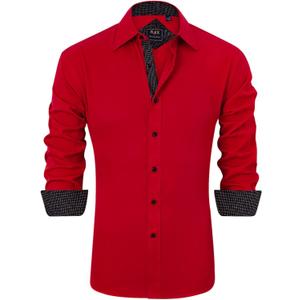 J.VER Men's Casual Long Sleeve Stretch Dress Shirt Wrinkle-Free Regular Fit Button Down Shirts (Medium, Bright Red)