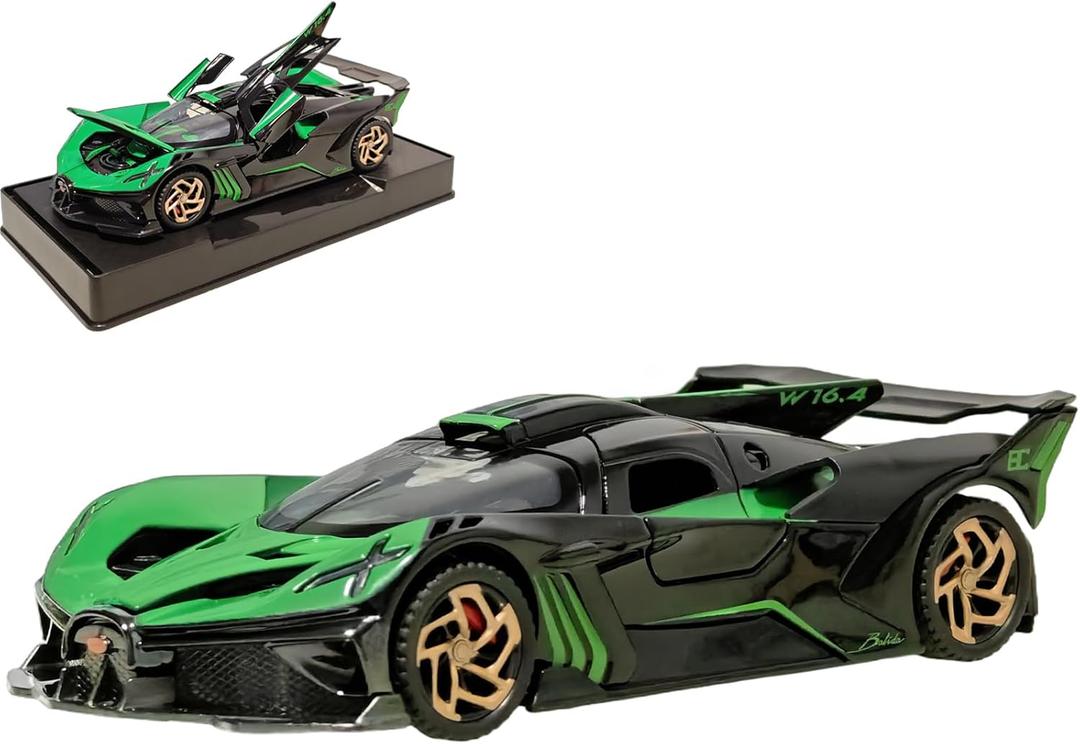 Toy Cars Compatible for Bugatti Bolide Cars Toy Bugatti Model Car Alloy 1:32 Diecast Collect Car Toy with Lights and Music, Pull Back for Kids Boys Festival GiftGreen