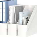 Delifox 3 Pack Magazine Rack, Plastic File Folder Bin Desk Organizer, White