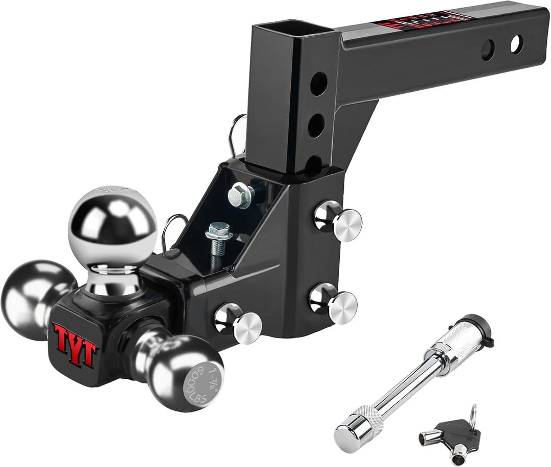 TYT Adjustable Trailer Hitch Ball Mount, Tri-Ball (1-7/8'' X 2'' X 2-5/16''), Fits 2'' Receiver, 5'' Rise/Drop Hitch, Heavy-Duty for Towing 10000lbs