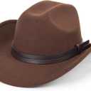 Vintage Western Cowboy Hat for Men Outback Cowgirl Hat M/L (Brown, M)