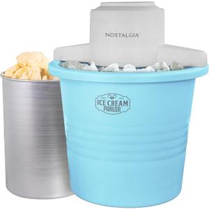Nostalgia Electric Ice Cream Maker - Old Fashioned Soft Serve Ice Cream Machine Makes Frozen Yogurt or Gelato in Minutes - Fun Kitchen Appliance - Blue - 4 Quart