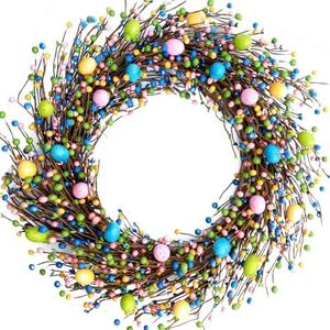 Egolot 26 Inch Spring Easter Colorful Egg Wreath for Front Door, Colorful Home Decoration Easter Eggs and Berries Wreath for Indoor and Outdoor Use