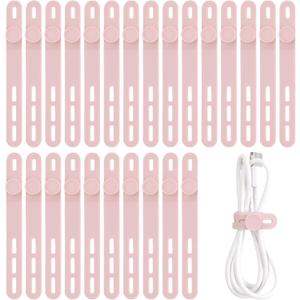 Oligei 25 Pcs Silicone Cable Ties, Cable Ties Reusable, High Elasticity Cord Wraps for Electrical Cords, Cord Organizer for Earphone, Phone Charger(Pink)