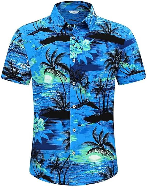 Men's Hawaiian Shirt Tops Vintage Short Sleeve Button Down Beach Shirt Male Tropical Floral Summer Pullover Party Holiday