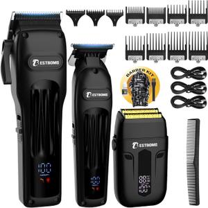 BESTBOMG Hair Clippers for Men, Professional Hair Clippers, Beard Trimmer& Rechargeable Shaver Set, Metal T-Blade, LED Display, Barber Hair Cutting Kit for Men Grooming & Gifts, BS-808A (Black)