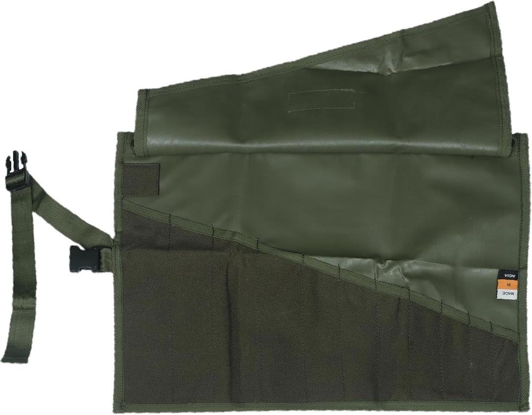 BULL TOOLS Tool Roll Organizer with 11 Pockets for Wrenches, Metric & SAE Durable Cotton Duck Canvas, Roll-Up Tool Pouch for Mechanics, DIYers, & Electricians (Tools Not Included) (Green)