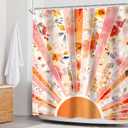 2 x Newsely Boho Sun 70s Shower Curtain 60Wx72L Inch Retro Abstract Colorful Rainbow Sunrise Sunset Floral Cute Vintage Bathroom Set Modern Groovy Waterproof Bath Decoration Accessories Home Decor