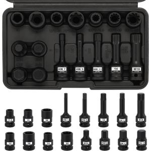 Mayouko 16PCS 1/2" Drive Impact Brake Special Caliper Socket Set, 5PT 7PT 10PT M14 M18 & Hex Sockets Compatible for Audi/VW/Ford/Porsche/Benz/BMW/Mazda