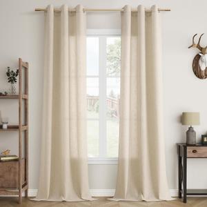 Linen Blend Curtains 90 Inches Long 2 Panels for Patio Glass Door Living Room Grommet Top Light Filtering Semi Sheer Privacy Neutral Boho Tan Oatmeal Window Curtains 90 Inch Length for Bedroom 40"x90"