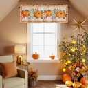 Window Valance Rod Pocket Panel for Kitchen Bedroom Windows Thanksgiving Maple Leaf Fall Pumpkin Harvest Valances Short Curtain Bathroom Treatment Drapes Vintage Wood Board Orange Buffalo Check (54"W x 18"L (Pack of 1))