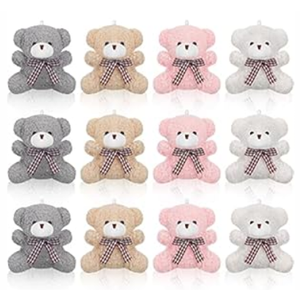 12 Pieces 4 Inch Plush Mini Bear Bunny Puppy Koala Easter Stuffed Animals Jointed Doll Toys Furry Dolls for Birthday Wedding Graduation Party Favors DIY Keychain (Bear, Pink, Apricot, Gray, White) 