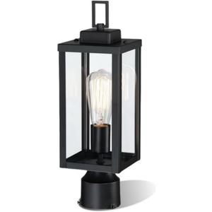 WISBEAM Outdoor Post Light, Pole Lantern, E26 Base 60W Max, Metal Housing Plus Glass, ETL Qualified, Bulbs not Included (16.5 Inch, Black)