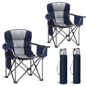 LET'S CAMP Folding Camping Chair Oversized Heavy Duty Padded Outdoor Chair with Cup Holder Storage and Cooler Bag, 450 LBS Weight Capacity, Thicken 600D Oxford,2 Pack (Twin Pack, Navy Blue)