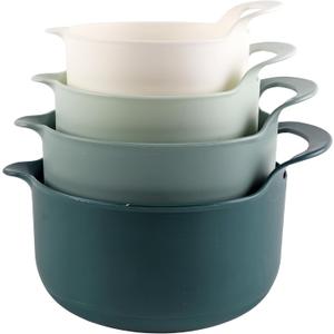 COOK WITH COLOR Nesting Plastic Mixing Bowl Set with Pour Spouts and Handles, Green, 4 Piece Non-Slip