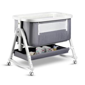4 in 1 Baby Bassinet, Bassinet Bedside Sleeper with Wheels and Storage Basket, Adjustable 7 Heights Bedside Sleeper with Mosquito Net, Breathable Mesh Rocking Crib for Baby (Grey)