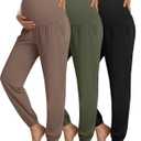3 Pack Women's Maternity Pants Maternity Jogger Sweatpants Over The Belly Stretchy Pregnancy Pants with Pockets L