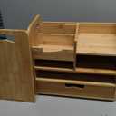 ZOOFOX Bamboo Desk Organizer with Adjustable File Holder, Mail Organizer Countertop with Drawer, 4-Tier Desktop Organization and Desk Accessories for Home Office School Supplies, No Assembly Required