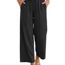ANRABESS Women Wide Leg Capri Pants Summer Palazzo High Waisted Casual Loose Lounge Flowy Cropped Beach Trousers Work Outfits Black, Small
