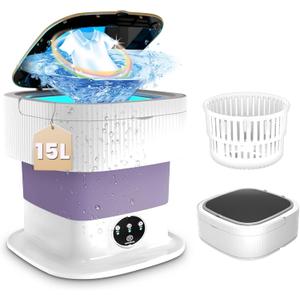 Portable Washing Machine, 15L Upgraded Mini Washing Machine and Spin Basket Deep Cleaning of Baby Clothes or Underwear, Small Foldable Washing machine for Apartments, Camping, Travel Laundry (PURPLE)