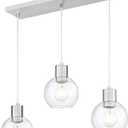 LMS Brushed Nickel Dining Room Light Fixture, 3-Light Clear Globe Glass Island Lights, Farmhouse Linear Chandeliers for Kitchen Island Pendant Light Fixtures, LMS-122SPL-BN3 (Silver)