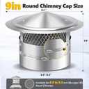 9 Inch Chimney Cap, 9" Stainless Steel Cone Top Chimney Cap with Screen, Adjustable and Reinforced Chimney Cap, Chimney Cover for Vents,Round Rain Cap for All-Round Chimney Protection