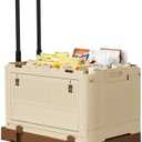 VOWNER Large Foldable Utility Cart, Portable Rolling Crate with 132 lbs Capacity, Handcart Shopping Trolley with Lid and 4 Rotate Wheels, for Grocery, Shopping, Office, Camp, Brown