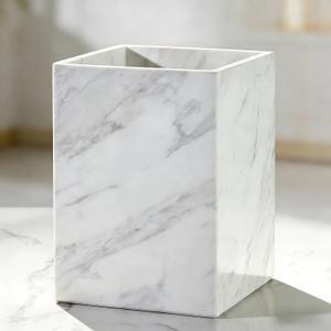Natural White Marble Wastebasket, Elegant Texture Rectangular Trash Can, Luxury Durable Waterproof Marble Storage Basket, Garbage Container for Bathroom, Home Office, Living Room