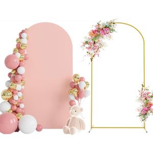 Wokceer 6.6 FT Wedding Arch Stand and Arch Cover, Metal Arch Stand with Arch Stand Cover for Birthday Party Wedding Ceremony Bridal Baby Shower Event Decor, Pale Pink, DoorCover 1.0M-Pale Pink-K