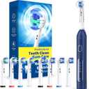 TEETHEORY Rotating Electric Toothbrush for Adults with 8 Brush Heads (2 Types), 4 Modes Deep Clean Electric Toothbrush with Rechargeable Power and 2 Min Smart Timer (4-Dark Blue, p1)