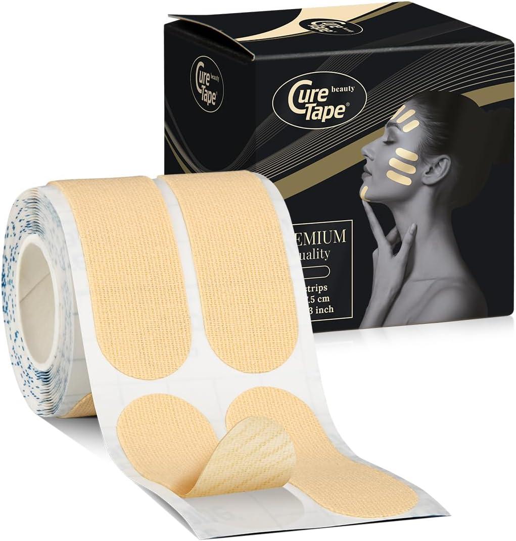 CureTape Beauty Kinesiology Tape | Anti-Wrinkle Face Tape | Face Lift Tape for Toning, Firming & Tightening The Skin (Light Beige, 60 Strips)