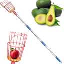 Fruit Picker, 8 ft Long Fruit Picker Pole with Basket Telescoping, Apple Fruit Tree Picker with Pole Extendable, Fruit Grabber & Cather with Stainless Steel Pole for Mango, Orange, Fig, Lemon