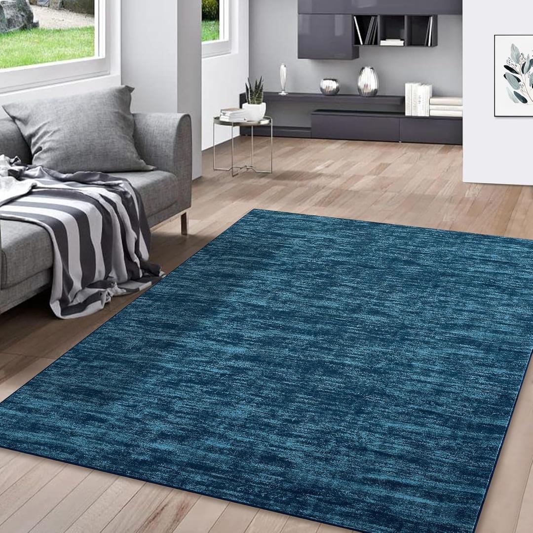 RUGSREAL 3x5 Bedroom Area Rug Solid Color Area Rugs Washable Dining Room Throw Carpet Modern Contemporary Area Rug Non-Slip Throw Indoor Carpet for Living Room Bedroom Kids Room, 3' x 5' Indigo