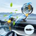 Dual Head 12v Fan for Car Cooling - Cigarette Lighter Dashboard Car Fan with Brushless Motor- 180 Degree Up Down 360 Degree Rotatable - Ventilator for RV Truck Forklift Boat