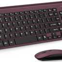 Wireless Keyboard and Mouse Ultra Slim Combo, TopMate 2.4G Silent Compact USB 2400DPI Mouse and Scissor Switch Keyboard Set with Cover, Batteries Included, for PC/Laptop/Windows/Mac - Wine Black