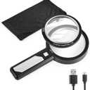Magnifying Glass with Light, USB Rechargeable 5X 10X 15X Handheld Magnifying Glass Double Lens Magnifier 8 Light for Reading Small Prints, Seniors Reading, Books, Map, Coins