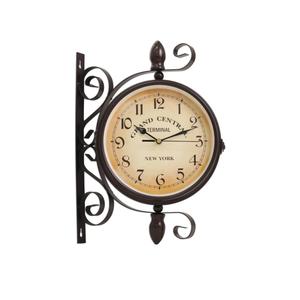 Japard Vintage Wall Clock, Antique Unique Industrial Double Sided Decorative Retro Iron Frame, New York Terminal Wall Mounted Battery Operated Smooth Sweep Brown