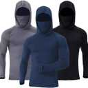 3 x 3 Pack Men's UPF 50+ Sun Protection Hoodies, Long Sleeve Moisture Wicking Shirts with Face Mask for Fishing (XXL)