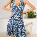 FENSACE Casual Dresses for Women Summer Trendy Mini Vacation Outfits (Blue Floral, Small)
