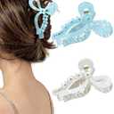 2 x ACECHA 2 Pack Cute Glitter Bow Claw Clip for Women Thick Hair, Non-slip | acrylic bow clip with flowers, sparkly elegant, non-slip grip for thick hair, for daily wear weddings parties, green & white